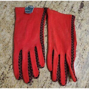 New! Vintage Size M 7 Red Black Stretch Formal 8.5" Gloves Finger Weave Corpgoth